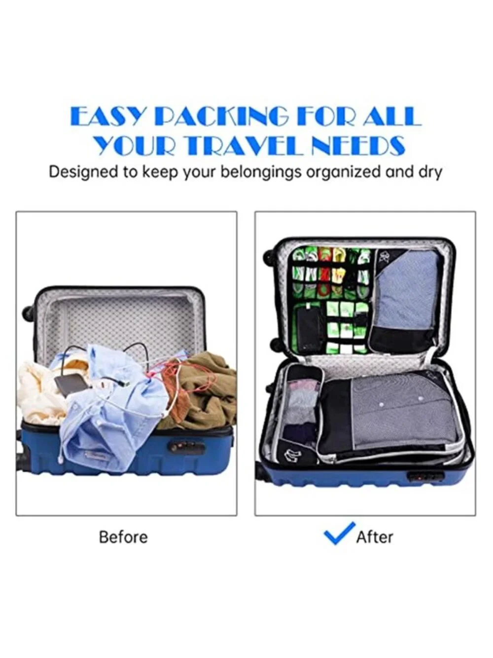 Compression Packing Cubes Travel Organizer Set Luggage Bags 7 Piece Space Saver